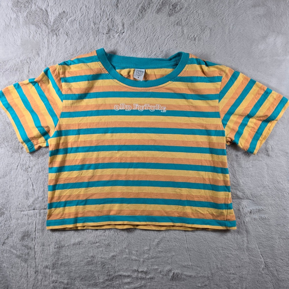 Odd Future T Shirt Kids Small Teal Yellow Orange Striped Embroidered‎ Streetwear